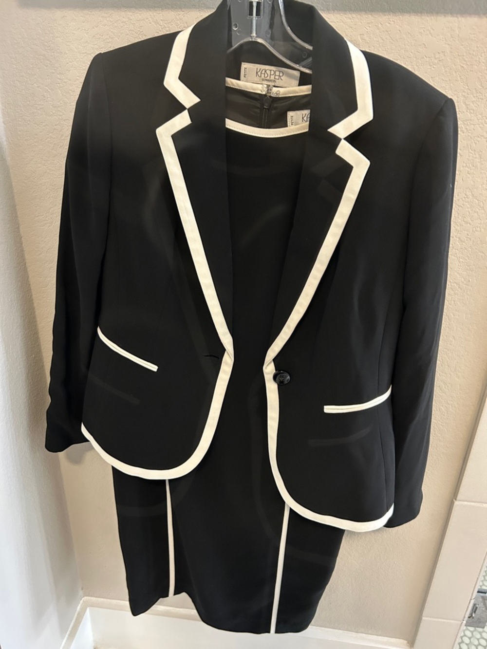 Kasper Black Two-Piece Suit with White Trim